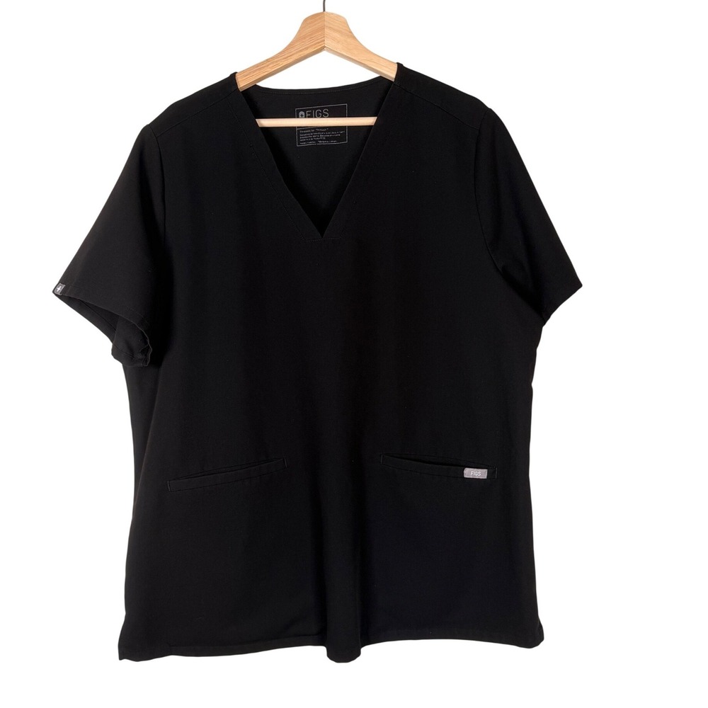 FIGS Technical Collection Black V-Neck Scrub Top XXL FW1100 Short Sleeve - Picture 1 of 7